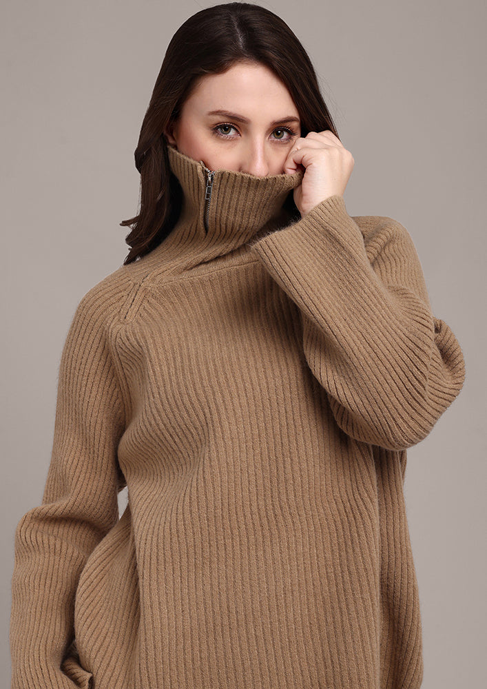 Beige Co-ord Set with Zip Detailing IKI CHIC Private Ltd.