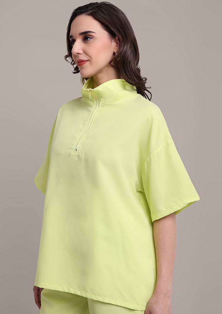 Fluorescent Green Solid T-Shirt with Shorts Set IKI CHIC Private Ltd.