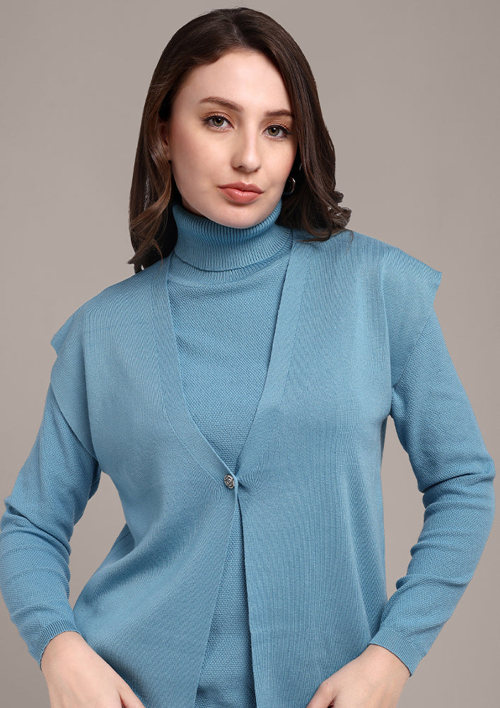 Light Blue Knitted Three-Piece Set