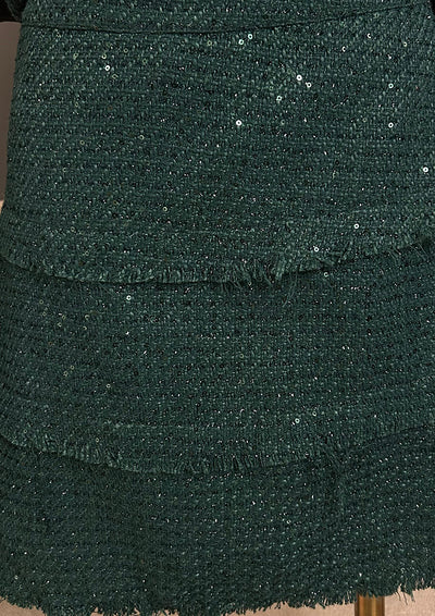 Green Tweed Jacket with A line skirt Set