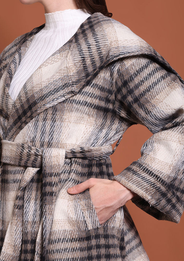 Beige & Brown Check Print Jacket