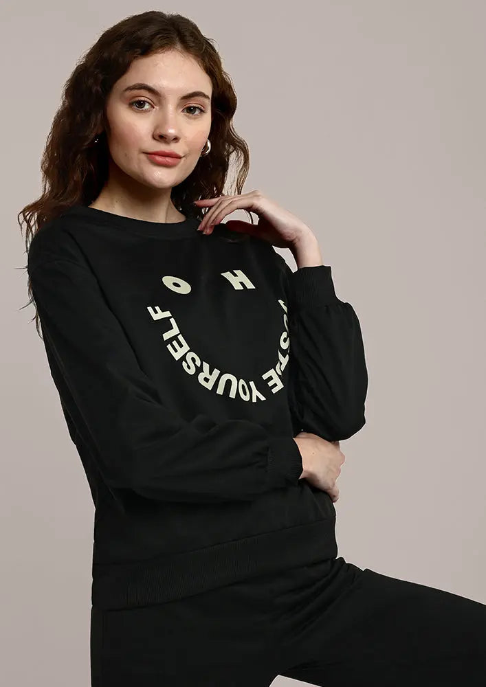 Black Graphic Sweatshirt and Track Pant Set IKI CHIC Private Ltd