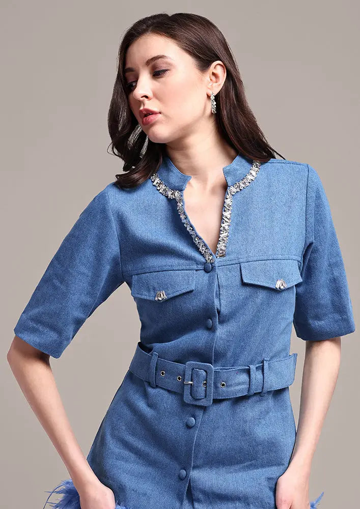 Denim Jacket With Boot Leg Pants Co-ord Set IKI CHIC Private Ltd