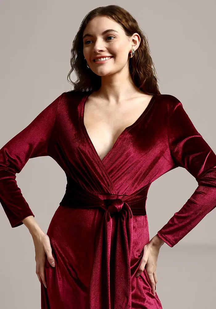 Velvet V-neck Long Sleeve Wide Leg Jumpsuit IKI CHIC Private Ltd