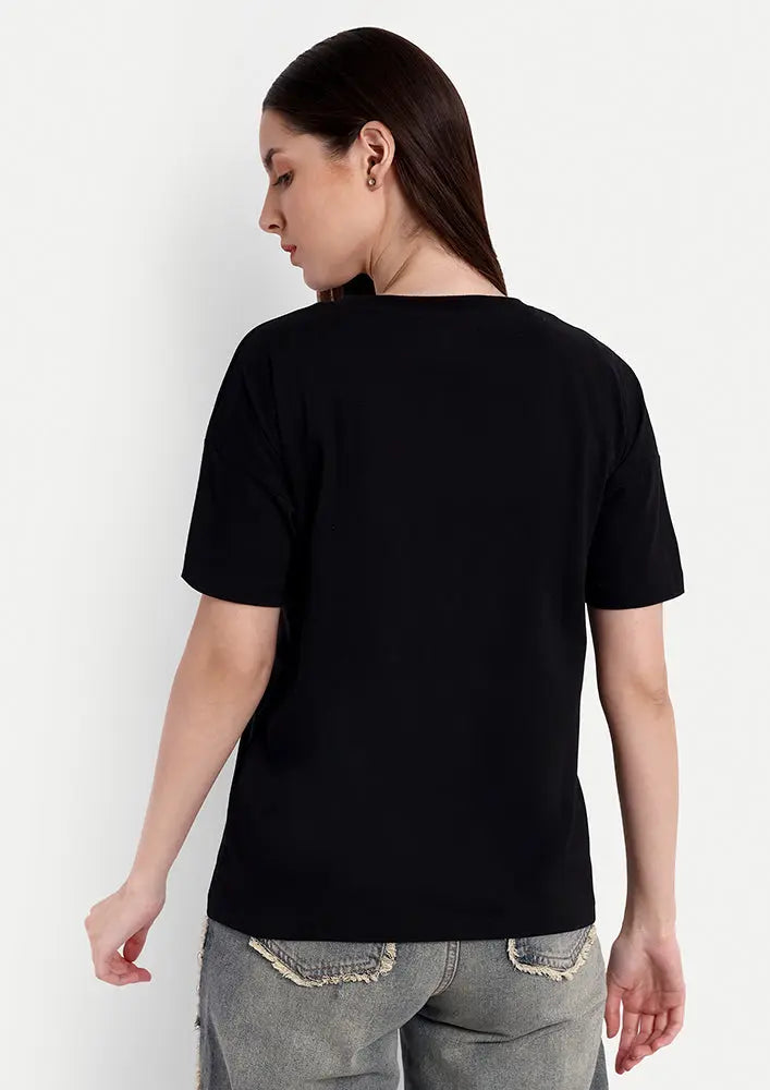 Black Grateful Print Short Sleeve T-Shirt IKI CHIC Private Ltd