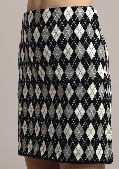 Black Argyle Pattern Knitted  Skirt