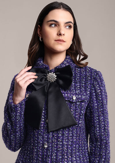 Purple Tweed Jacket with Swarovski Bow & Skirt Co-Ord Set