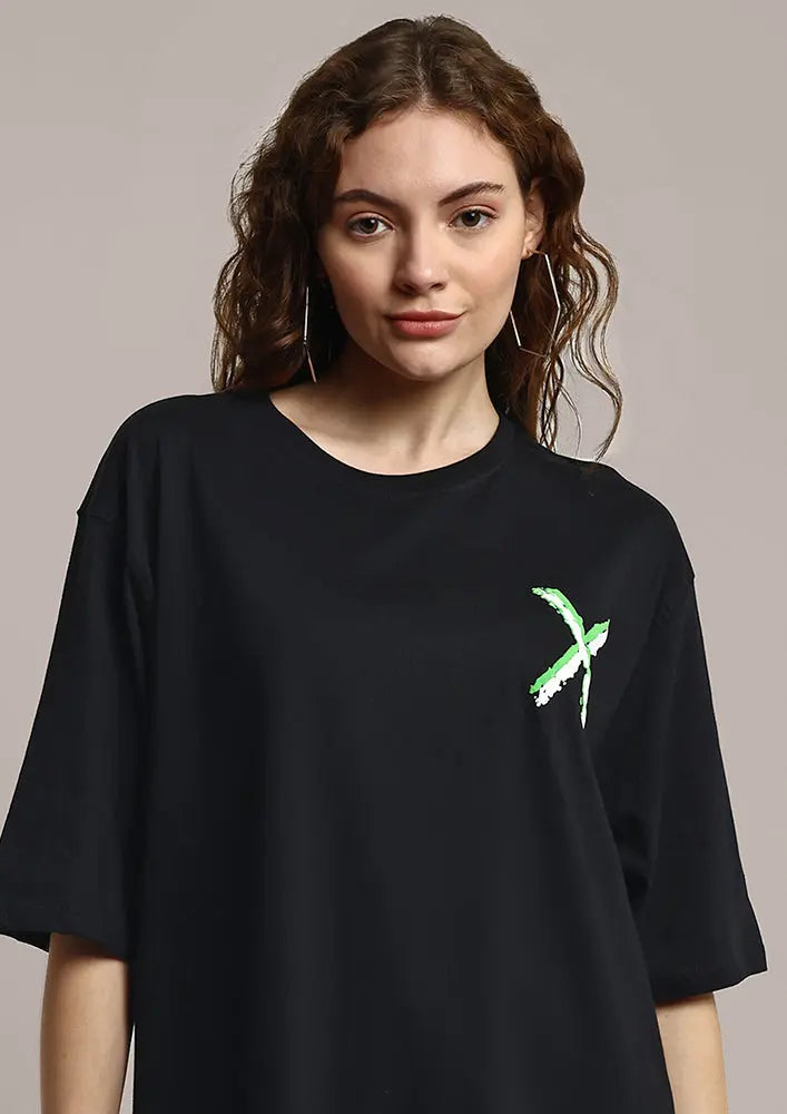 Black Oversized Printed Casual Gen-Z Unisex Tee IKI CHIC Private Ltd