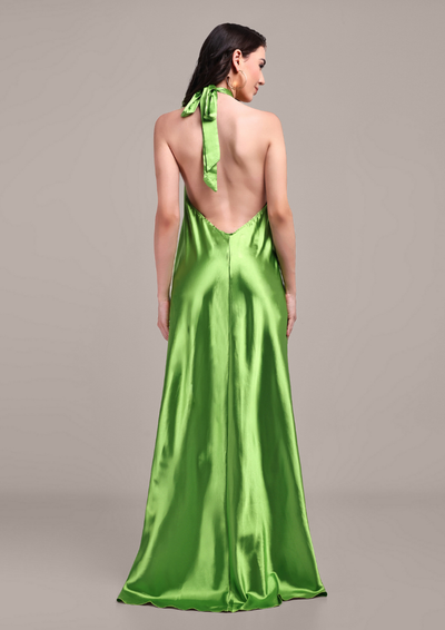 Green Halterneck Backless Maxi Dress