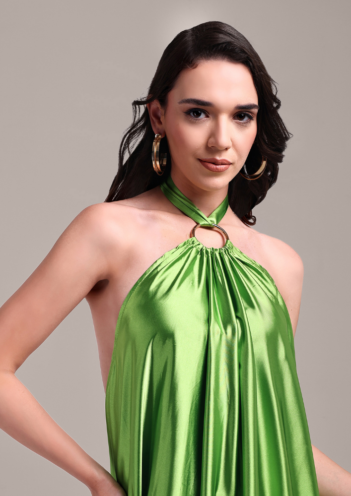 Green Halterneck Backless Maxi Dress