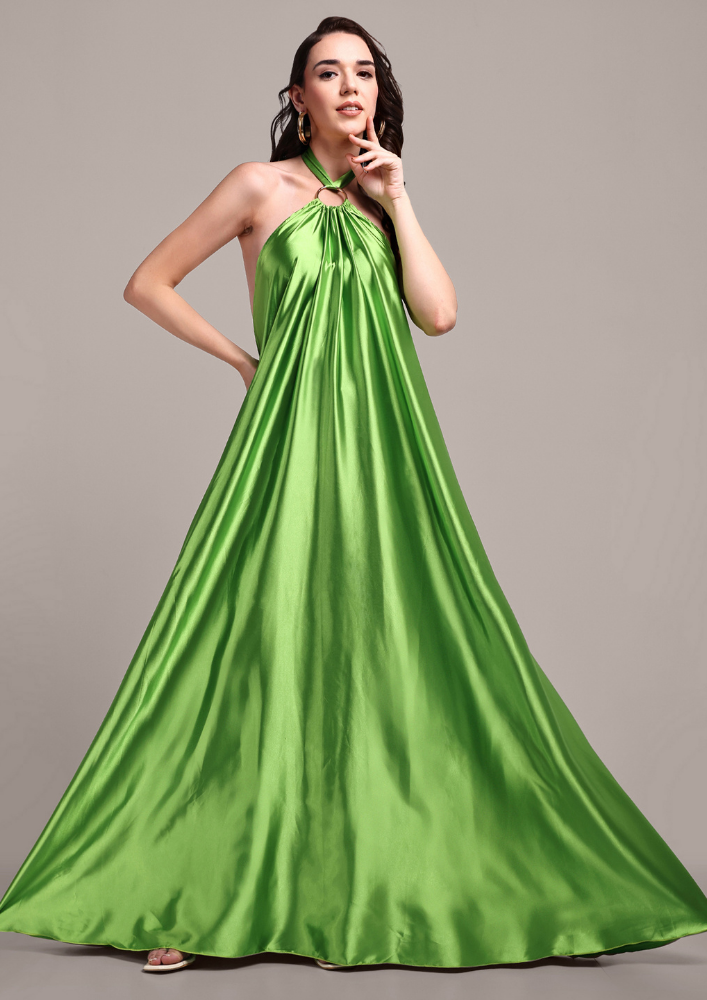 Green Halterneck Backless Maxi Dress