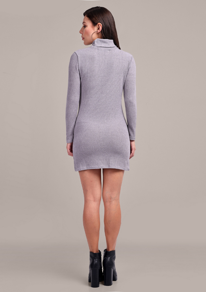 Classy Grey High Neck Bodycon Mini Dress