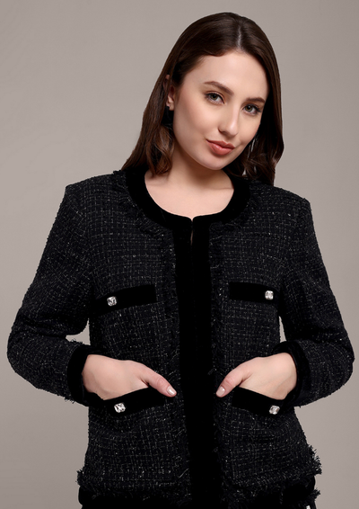 Black-Silver Tweed Skirt and Blazer Set