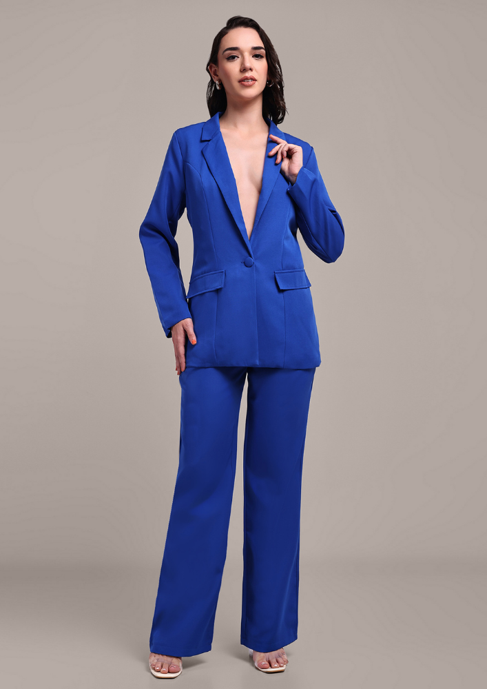 Blue Oversized Blazer And Pants Set