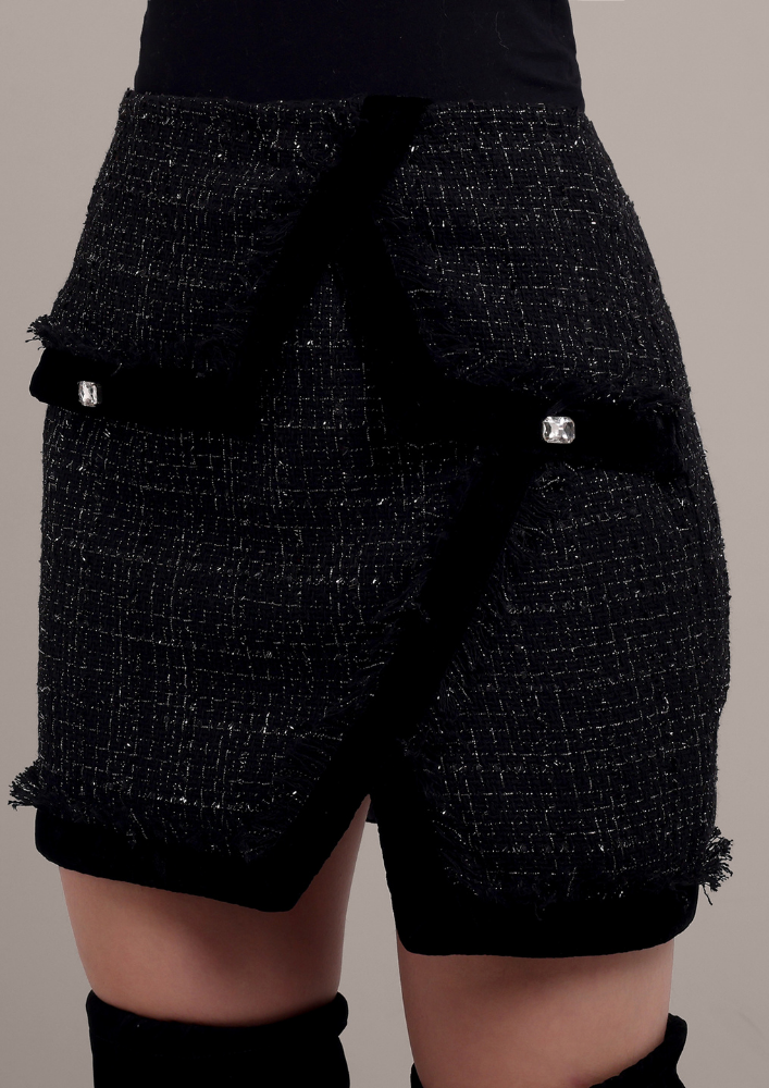 Black-Silver Tweed Skirt and Blazer Set