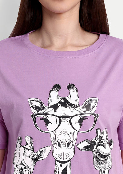 Lavender Giraffe Print Short Sleeve Regular T-Shirt