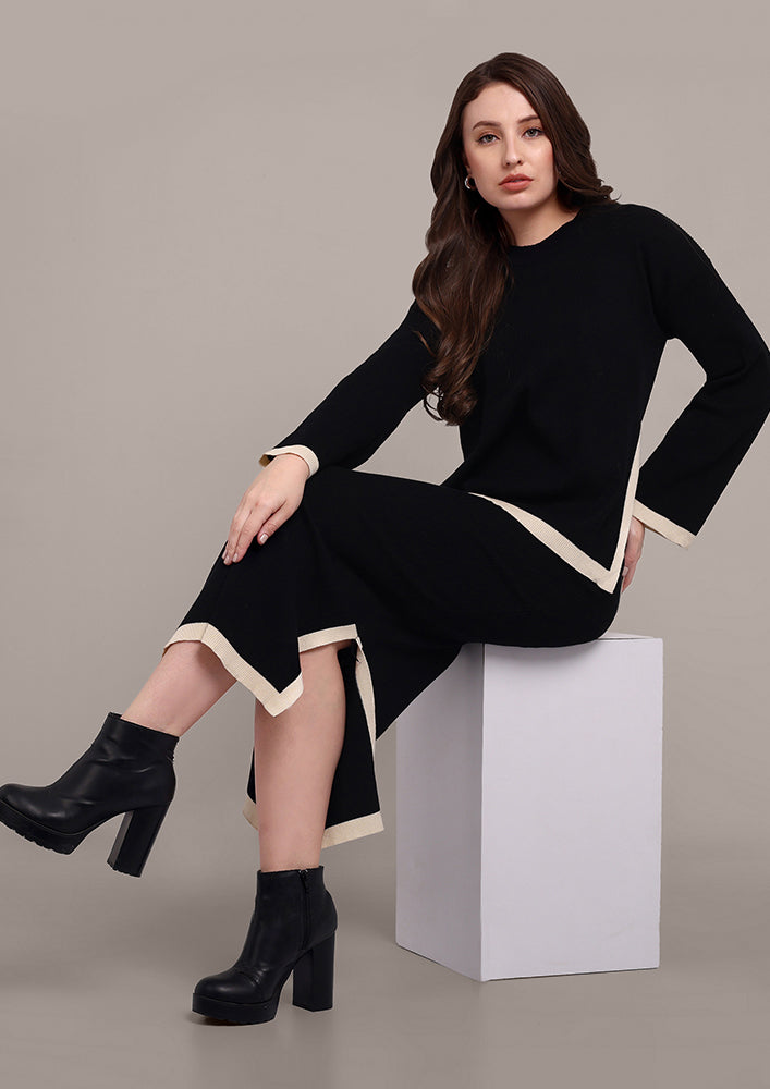 Black Knitted Skirt Set with Slits IKI CHIC Private Ltd.