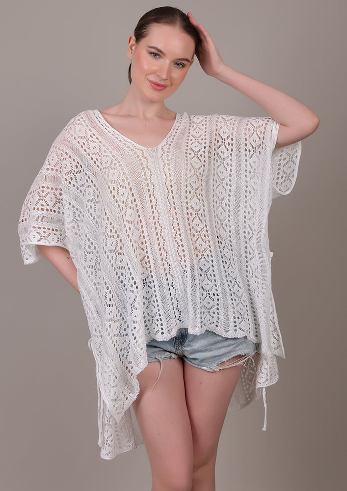 White V-Neck Beach Cover-up IKI CHIC Private Ltd.
