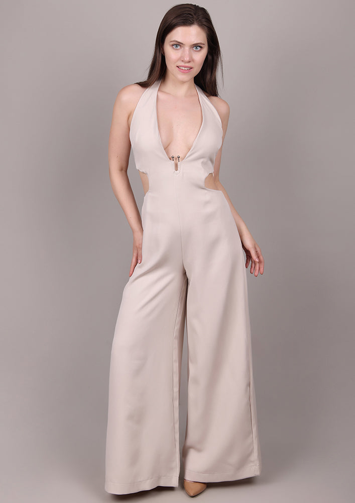 Beige Loop Backless Jumpsuit IKI CHIC Private Ltd.