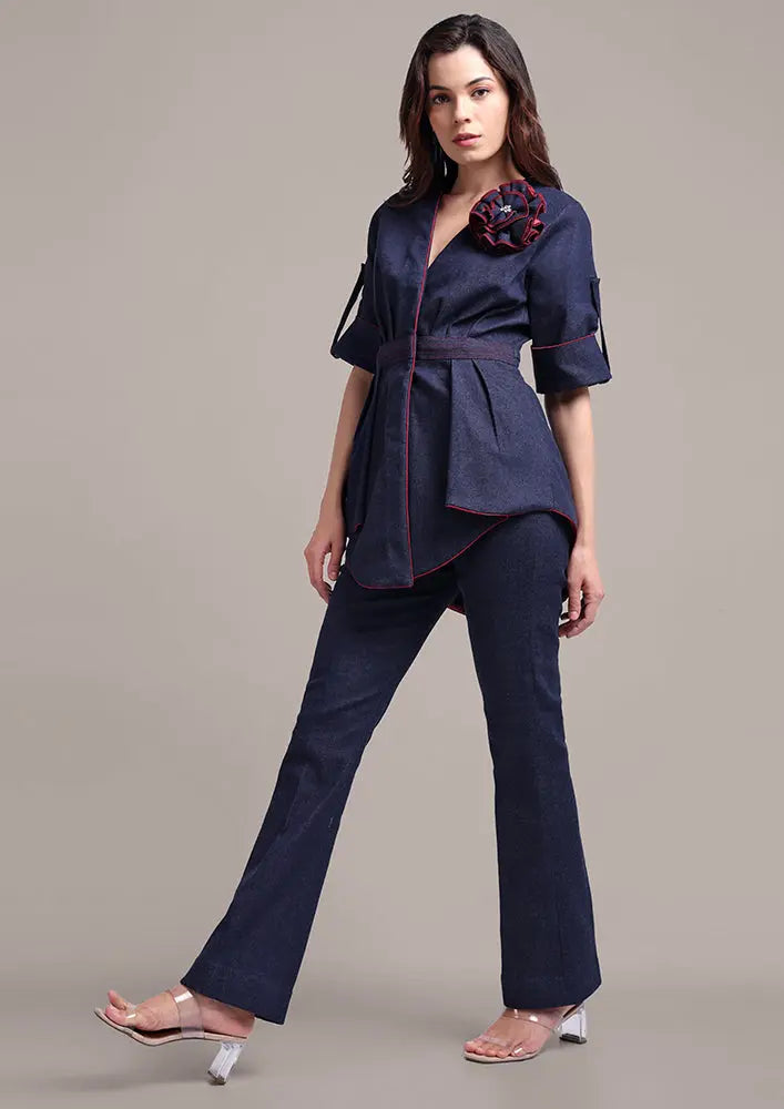 Short-sleeve Denim Jacket And Boot Leg Pant Set IKI CHIC Private Ltd