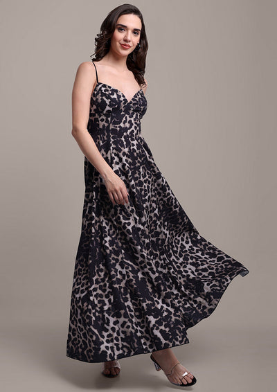 Leopard print sleeveless Maxi Dress IKI CHIC Private Ltd.