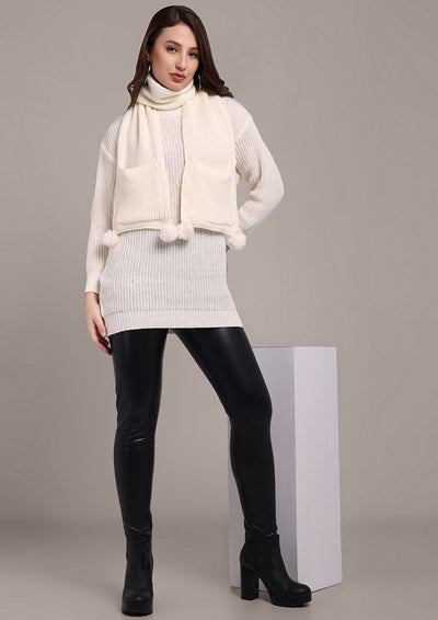 Off-White Knitted Sweater With Muffler