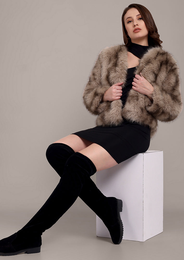 Beige and Brown Arctic Fur jacket IKI CHIC Private Ltd.