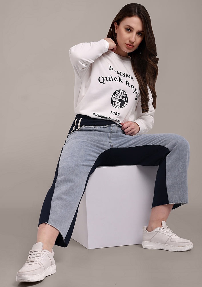 Navy Blue Trousers with Denim Front layer IKI CHIC Private Ltd.