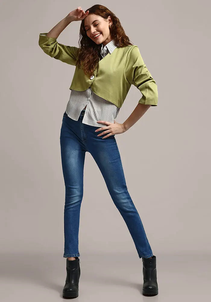 Striped Shirt Style Layered Top IKI CHIC