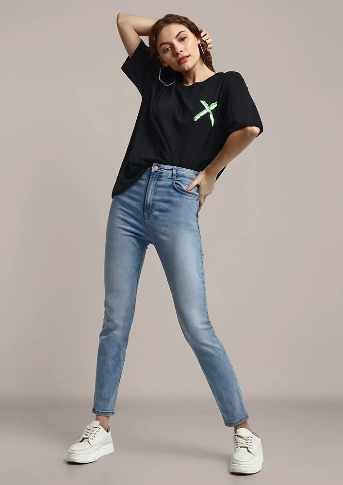 Black Oversized Printed Casual Gen-Z Unisex Tee IKI CHIC Private Ltd