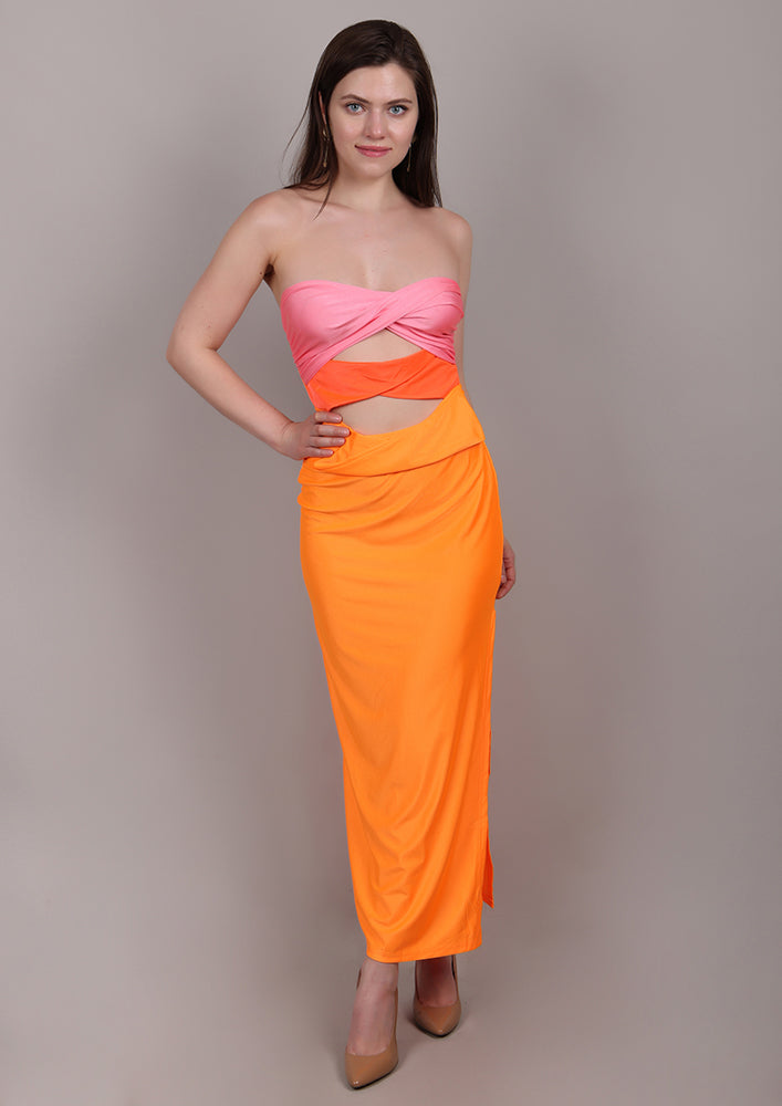 Orange Off-Shoulder Cutout Dress IKI CHIC Private Ltd.