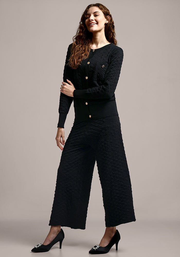 Black Textured knitted Woolen Co-ord Set