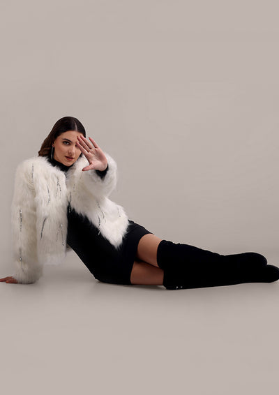 White Fur Jacket with Metallic Fringes