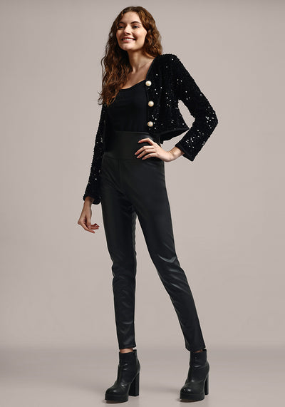 Black Sequin Velvet Cropped Blazer