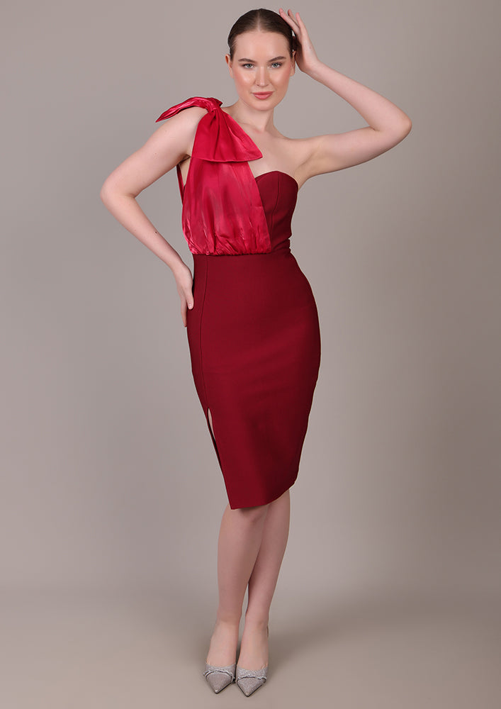 strapless open back dress One Shoulder Puff Sleeve Bodycon Dress in Red main image 1