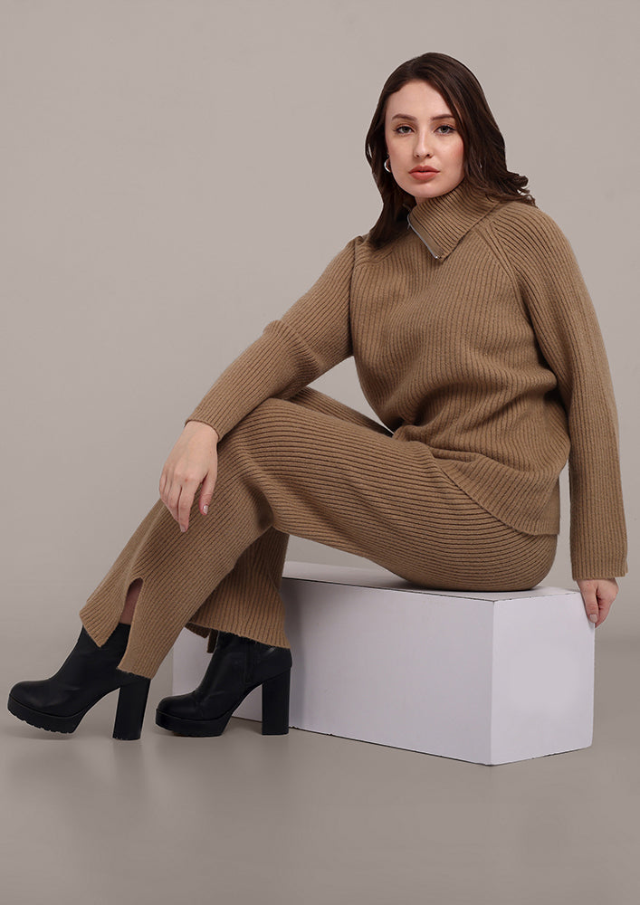 Beige Co-ord Set with Zip Detailing IKI CHIC Private Ltd.