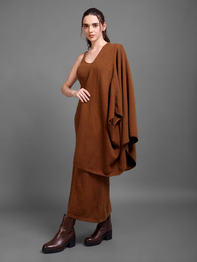 Brown Sleeveless Knit Dress with Matching Cape