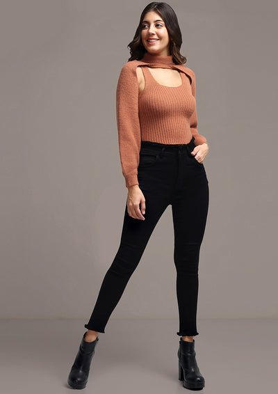 Brown Solid Two Piece Layered Jumper