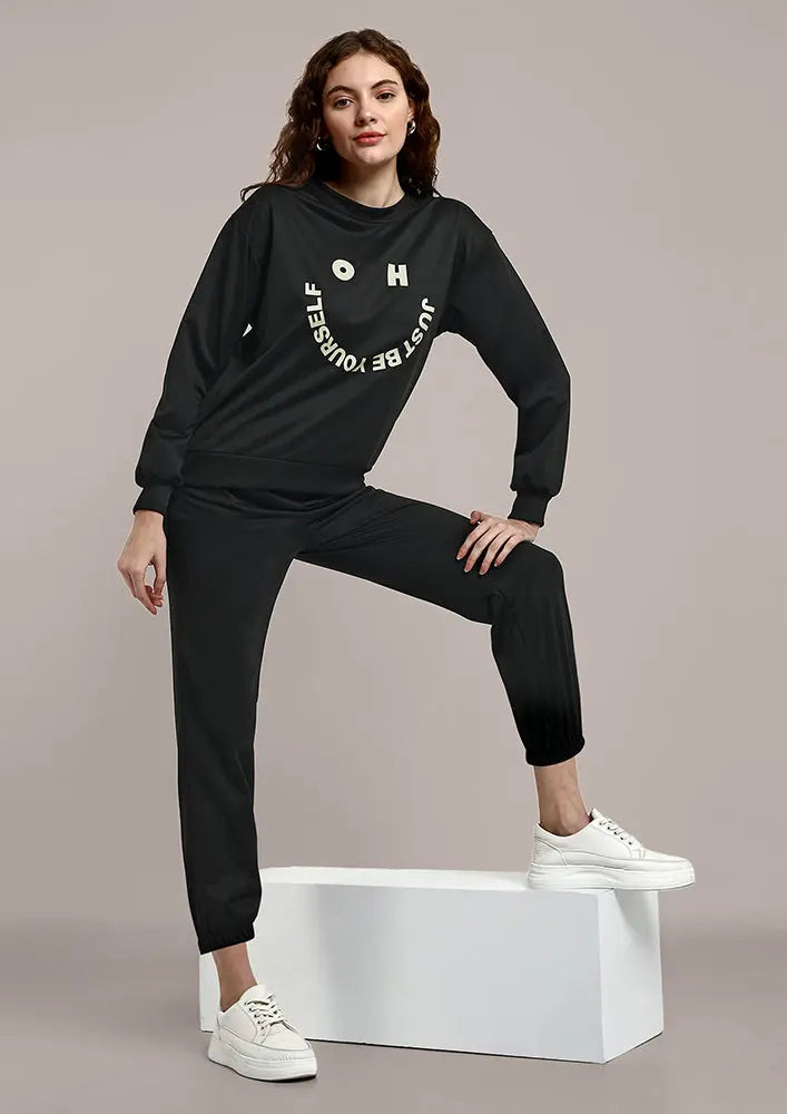 Black Graphic Sweatshirt and Track Pant Set IKI CHIC Private Ltd