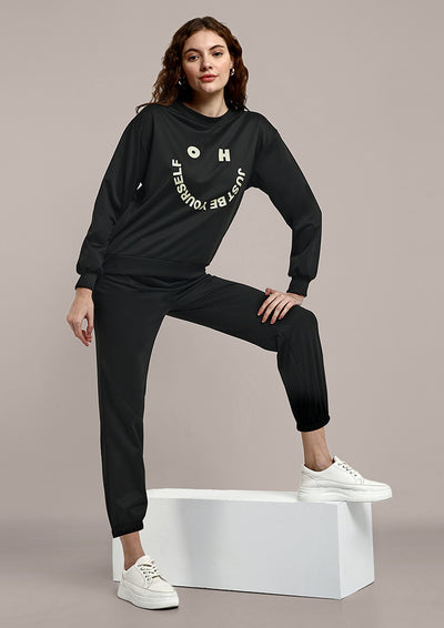 Black Graphic Sweatshirt and Track Pant Set