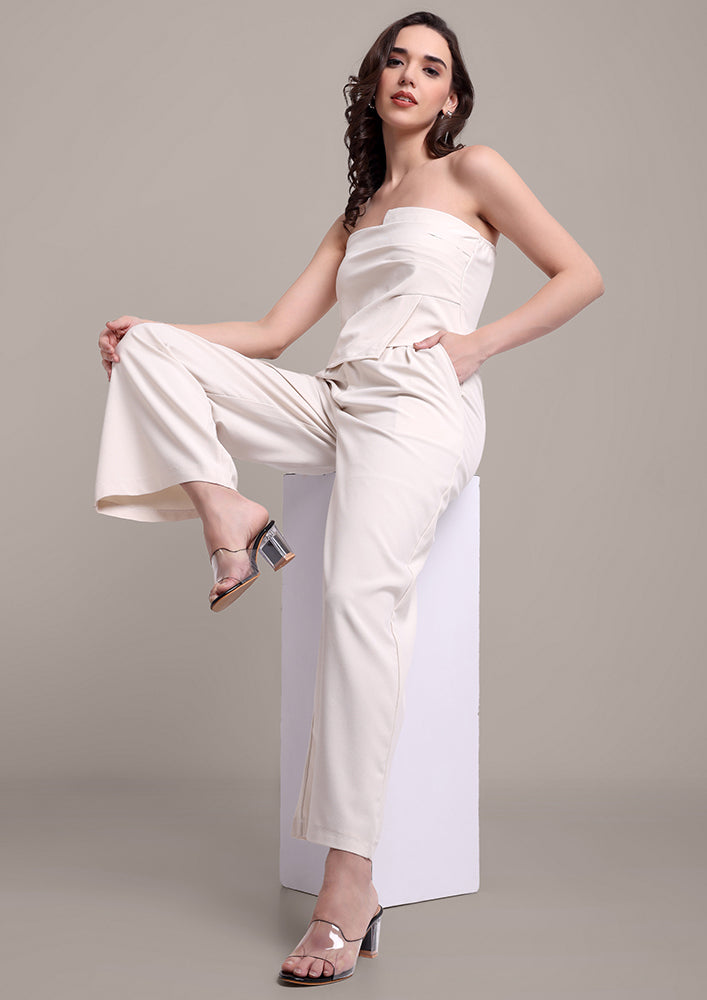 Off-White edgy tube top with wide leg pants set IKI CHIC Private Ltd.