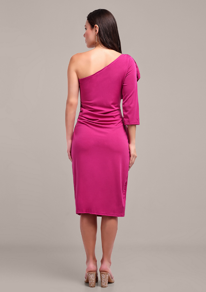 Pink One Shoulder Bodycon Midi Dress