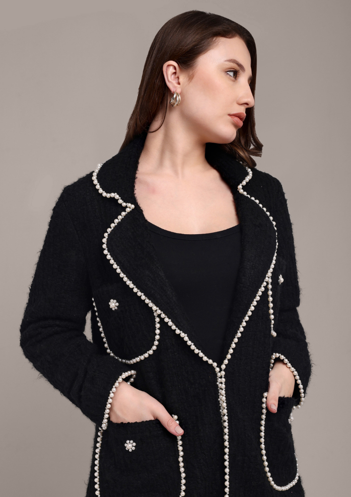 Black Blazer with Pearl Embellished Details