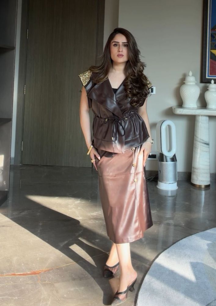 Dark brown leather Long A-Line Skirt