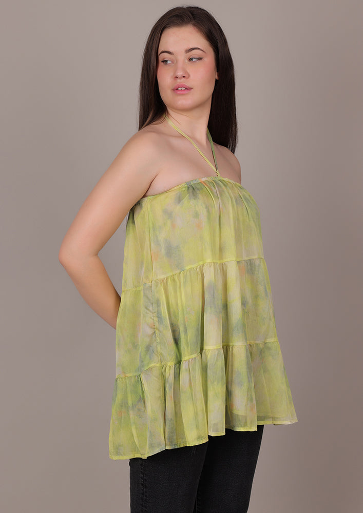 Light Green Floral Casual Top IKI CHIC Private Ltd.