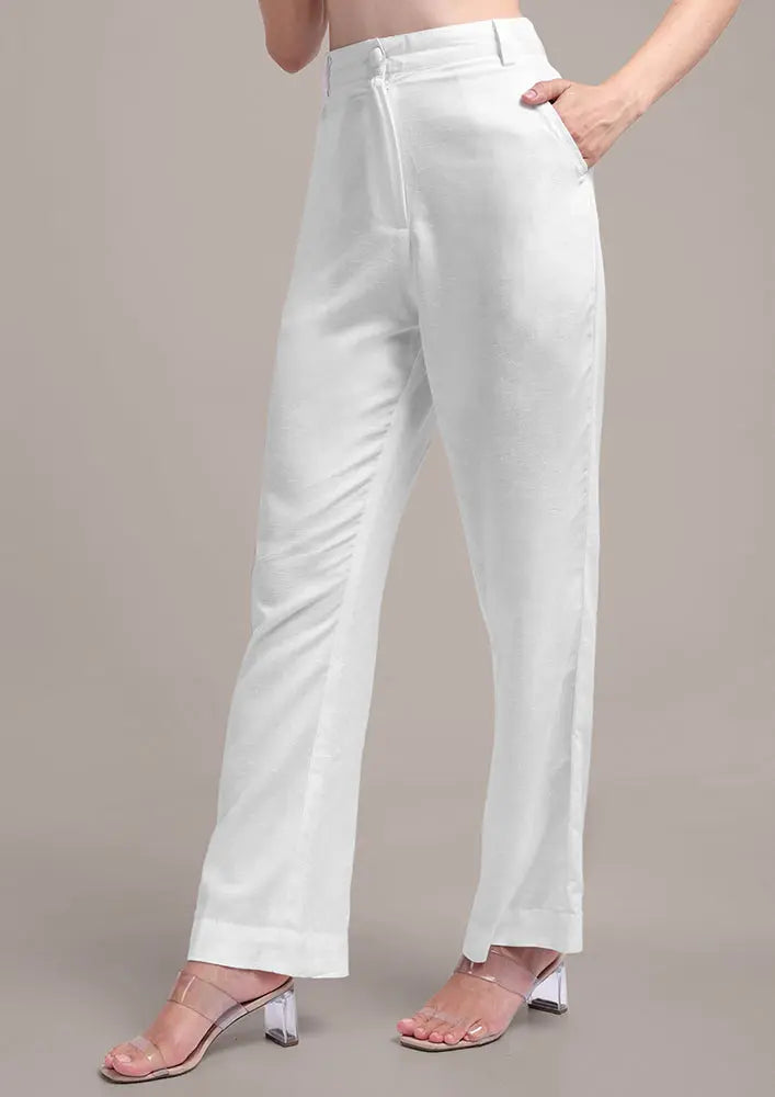 White Sleeveless Front Button-Up Vest With High Waisted Pants IKI CHIC Private Ltd