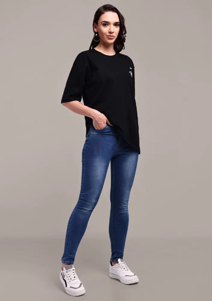 Black Oversized Graphic Print T-Shirt IKI CHIC Private Ltd