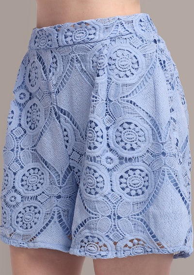 Blue Lace Detail Shirts And Shorts Set