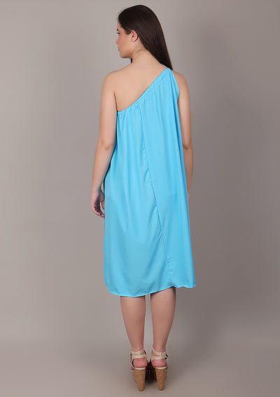 Sky Blue One-Shoulder Tie-Up Midi Dress