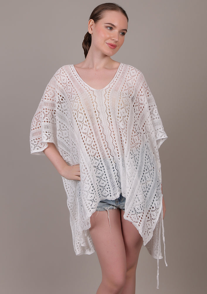 White V-Neck Beach Cover-up IKI CHIC Private Ltd.